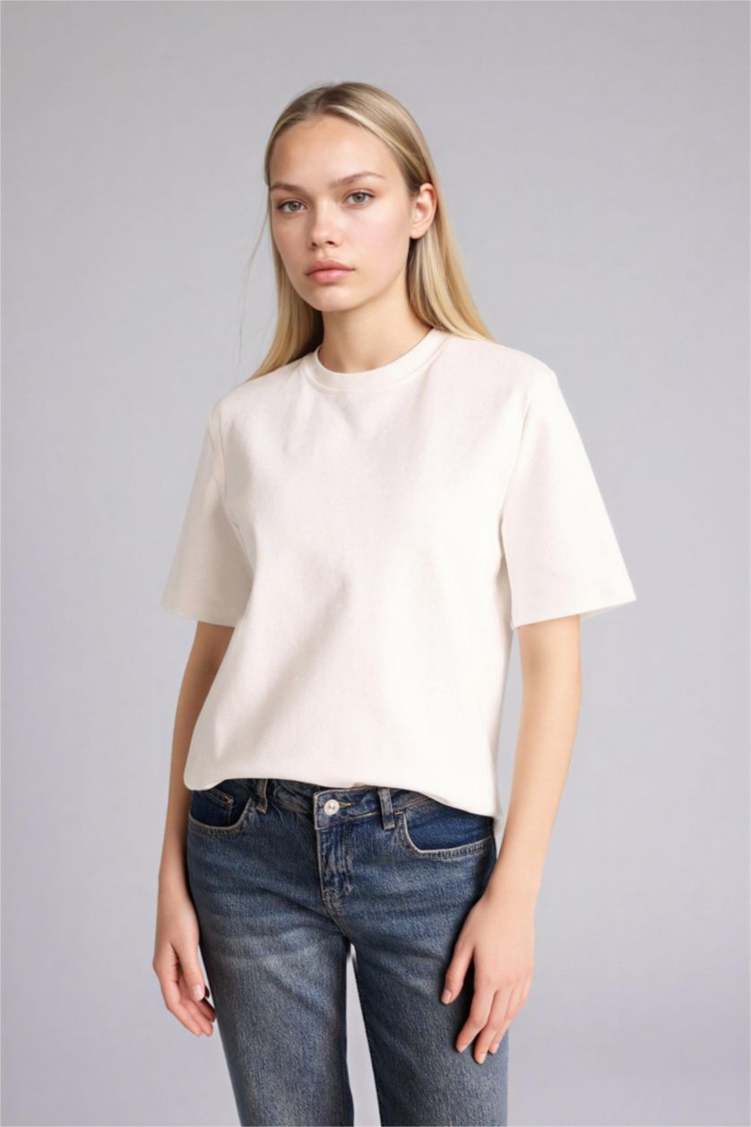 Женщины Белый Футболка Slim Fit с круглым вырезом и коротким рукавом