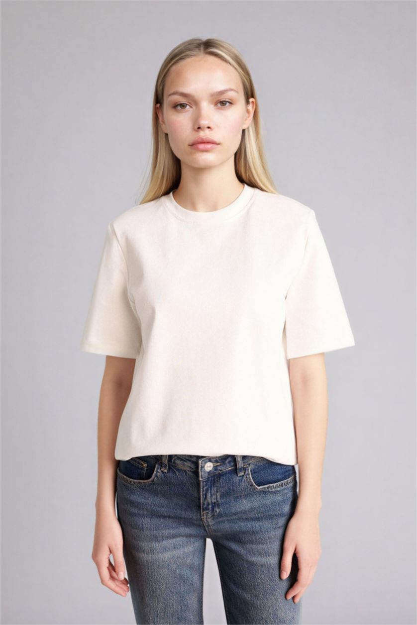 Женщины Белый Футболка Slim Fit с круглым вырезом и коротким рукавом