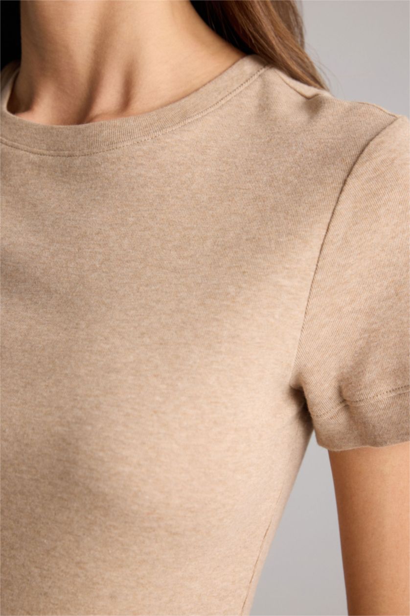 Женщины Бежевый Regular Fit Ribana Short Sleeve T-Shirt