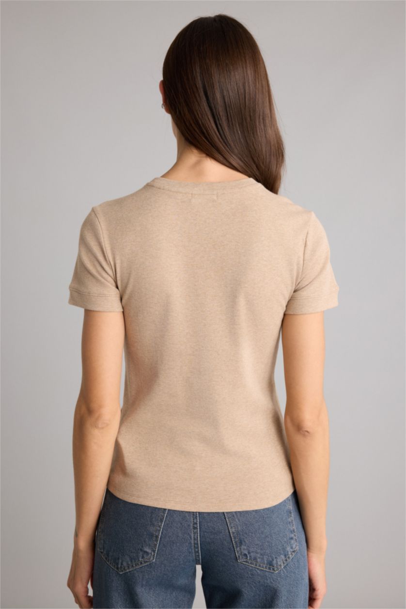 Женщины Бежевый Regular Fit Ribana Short Sleeve T-Shirt