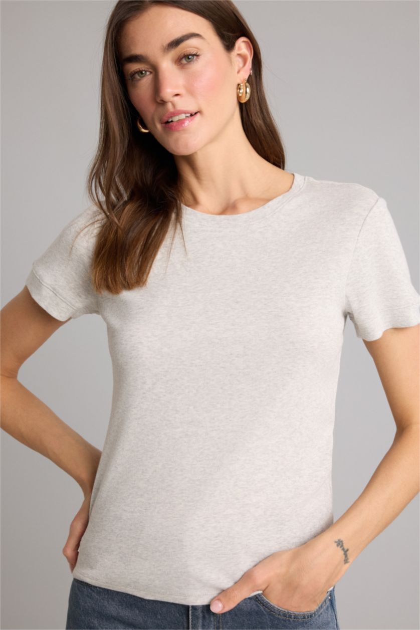 Женщины Серый меланж Regular Fit Ribana Short Sleeve T-Shirt