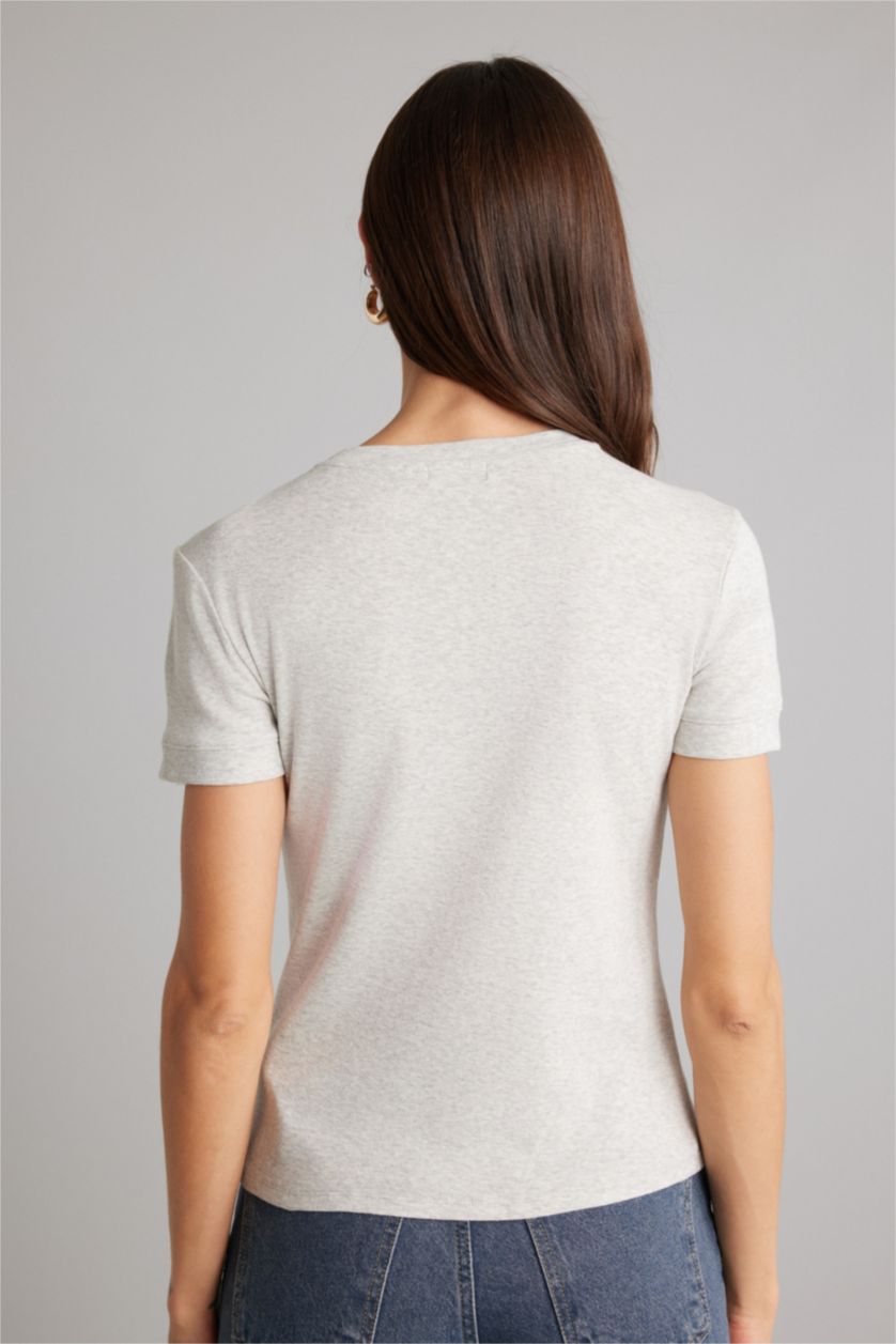 Женщины Серый меланж Regular Fit Ribana Short Sleeve T-Shirt