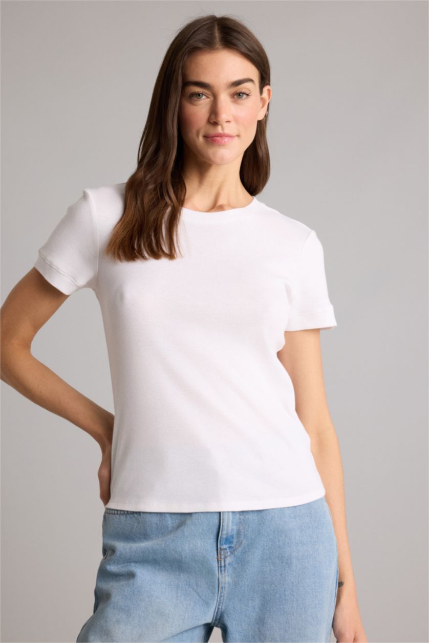 Женщины Белый Regular Fit Ribana Short Sleeve T-Shirt