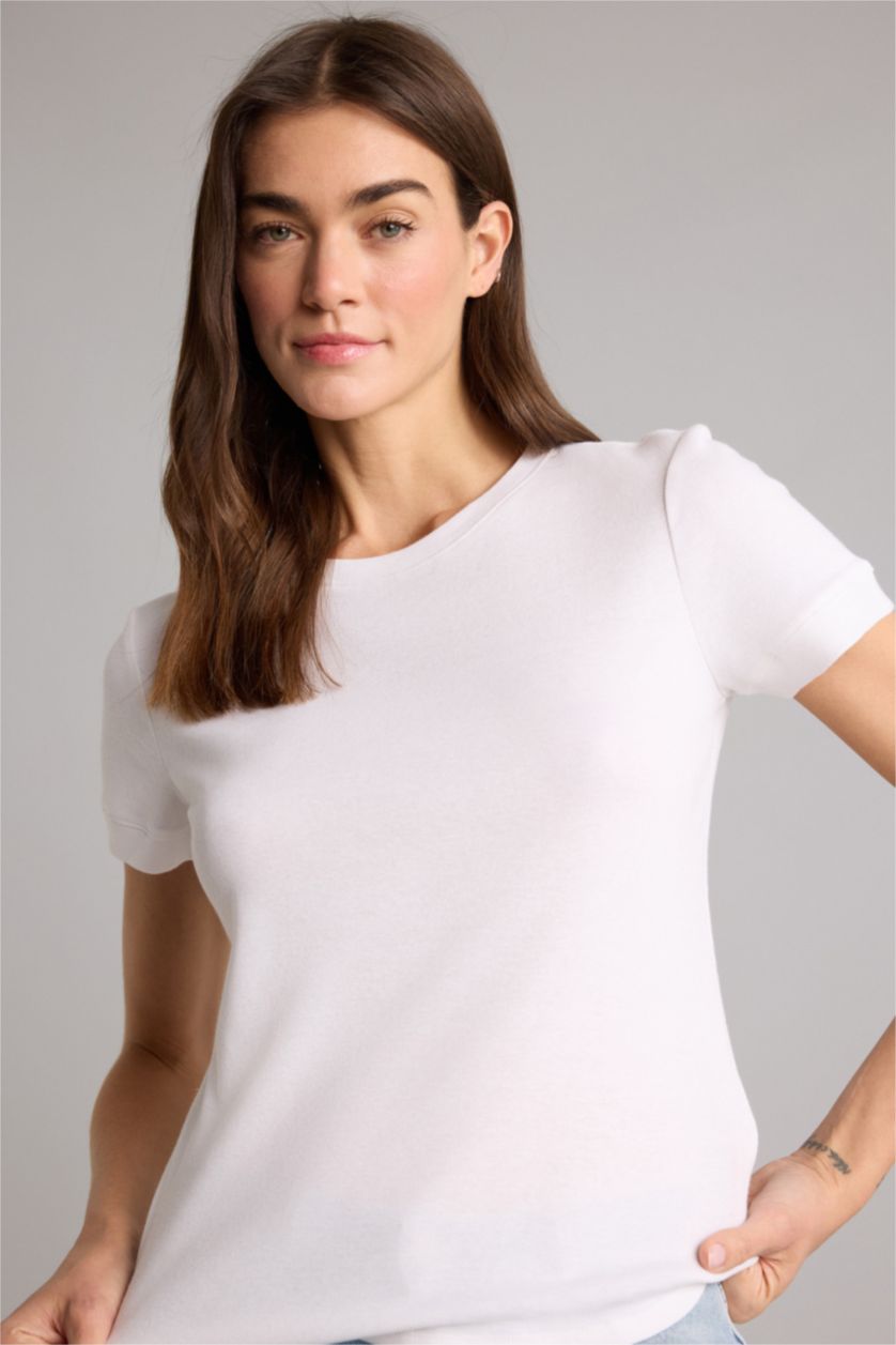 Женщины Белый Regular Fit Ribana Short Sleeve T-Shirt