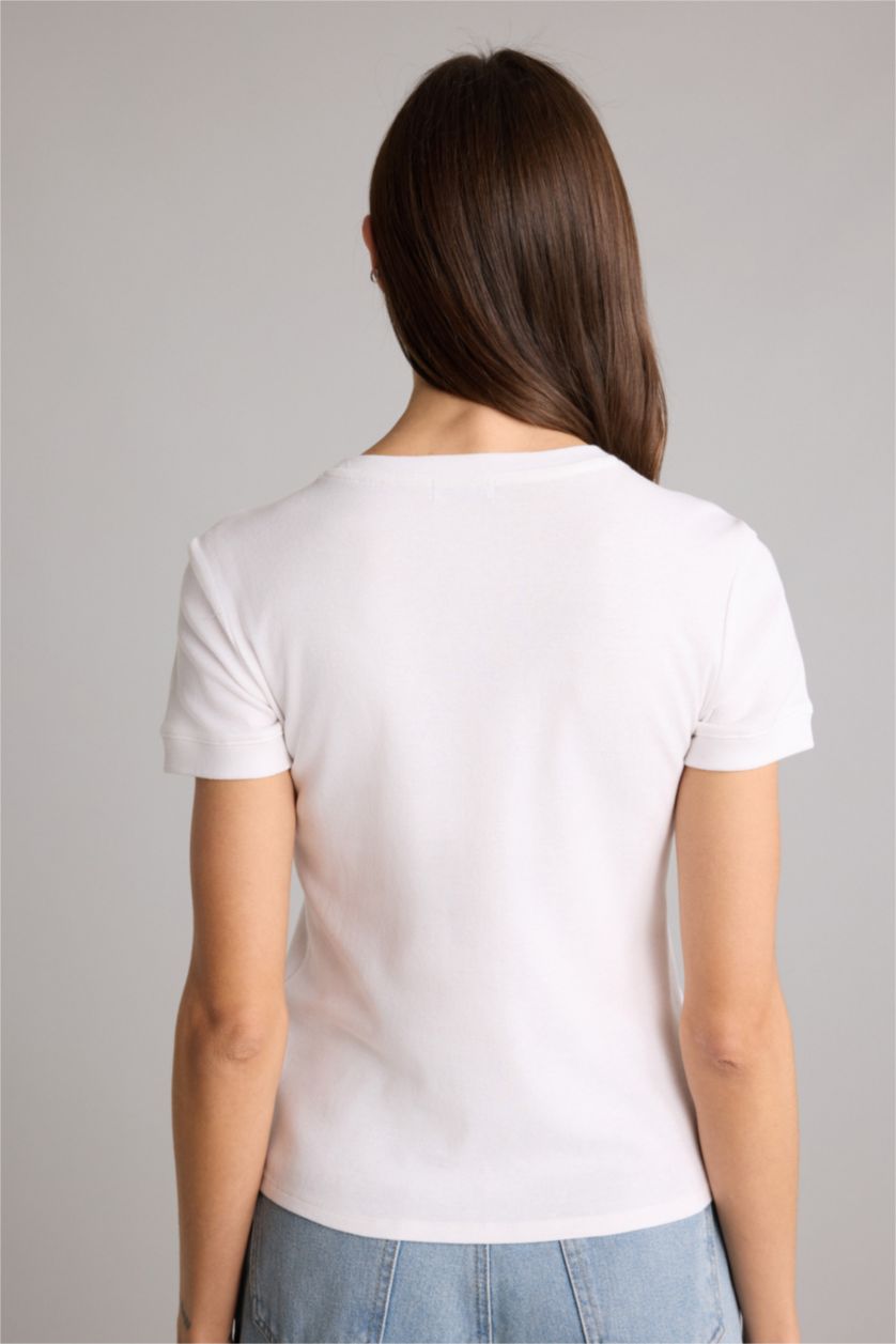 Женщины Белый Regular Fit Ribana Short Sleeve T-Shirt