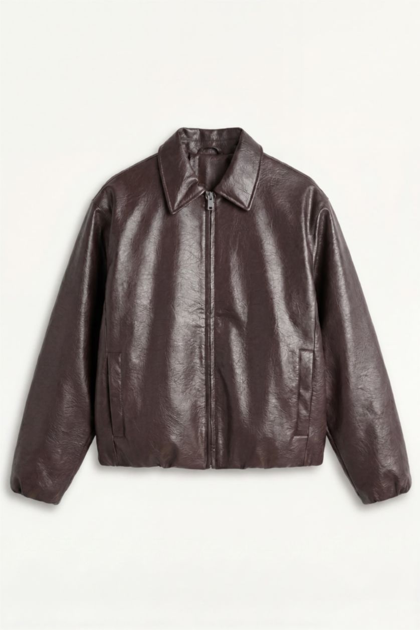 Men Brown Faux Leather Jacket