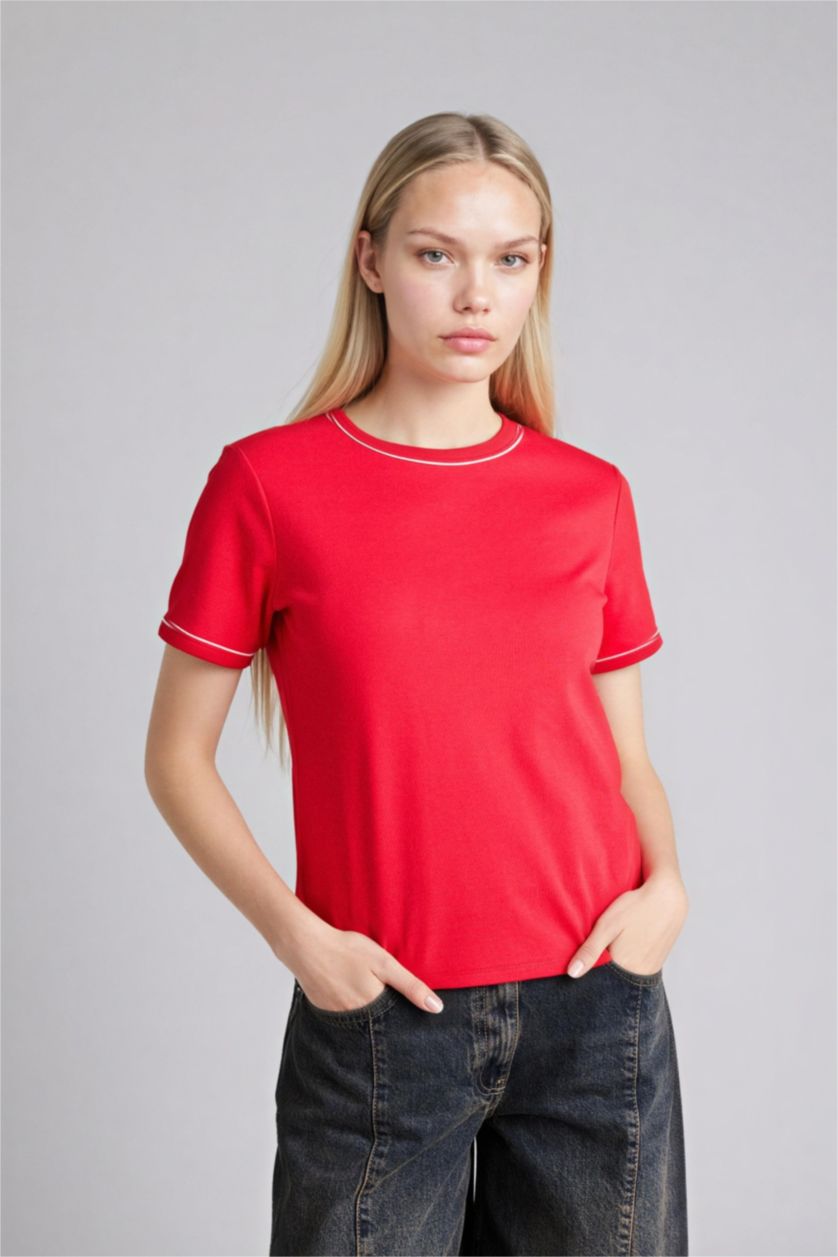 Женщины Красный Футболка Relax Fit с круглым вырезом и коротким рукавом