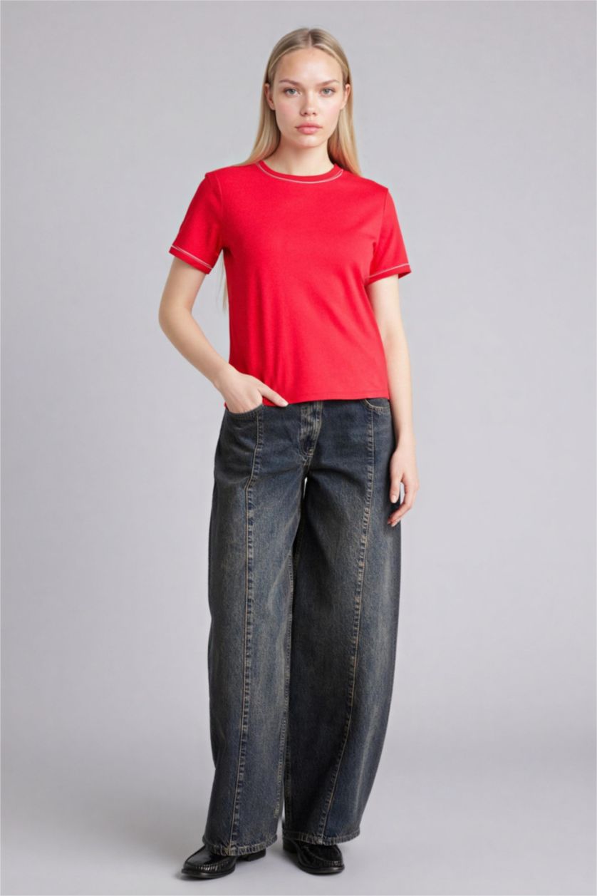 Женщины Красный Футболка Relax Fit с круглым вырезом и коротким рукавом