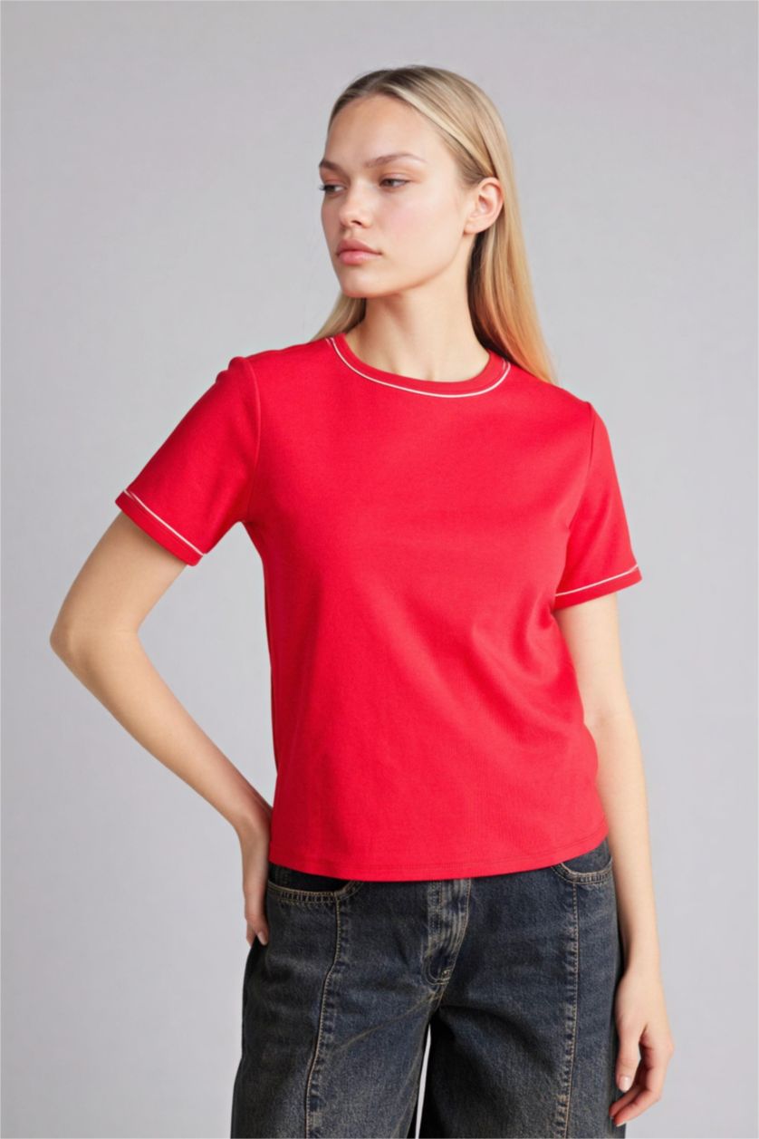 Женщины Красный Футболка Relax Fit с круглым вырезом и коротким рукавом