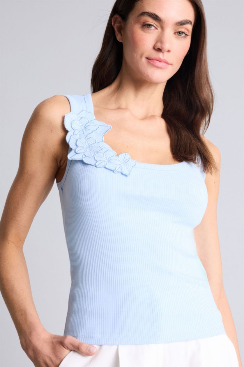 Kadın Mavi Slım Fıt U Yaka Fitilli Kaşkorse Atlet