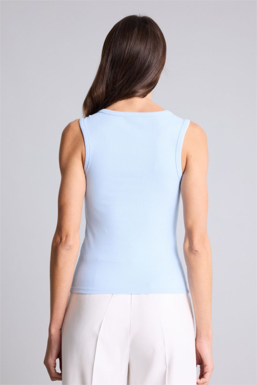 Kadın Mavi Slım Fıt U Yaka Fitilli Kaşkorse Atlet