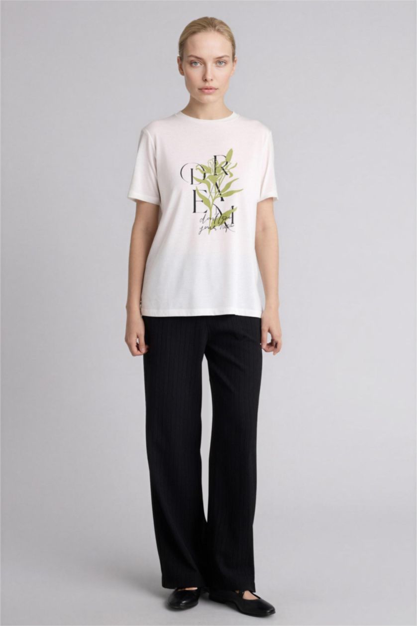 نساء أسود Regular Fit Straight Leg Waffle Textured Trousers