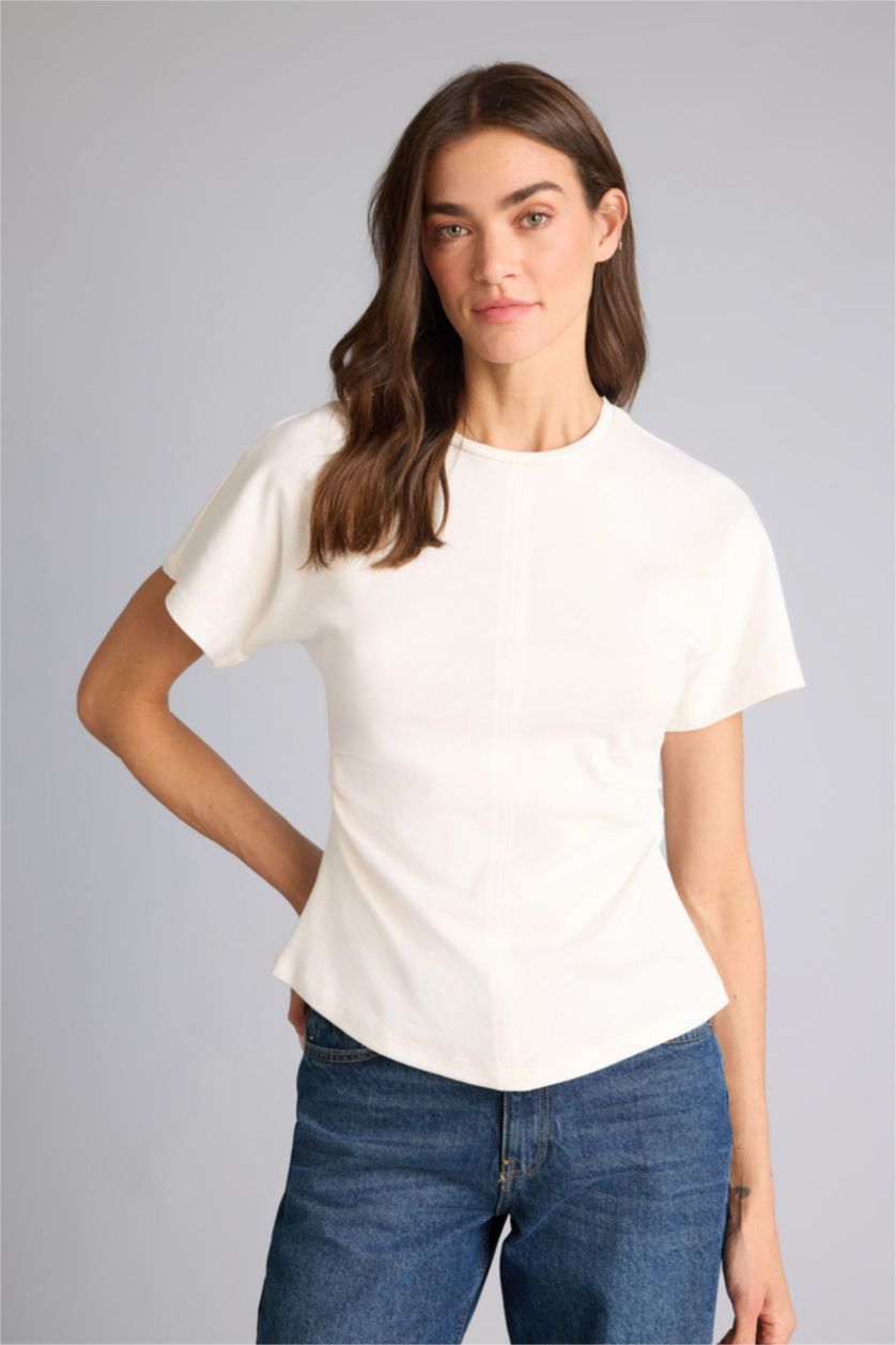 Kadın Ekru Regular Fıt Kısa Kollu Tişört