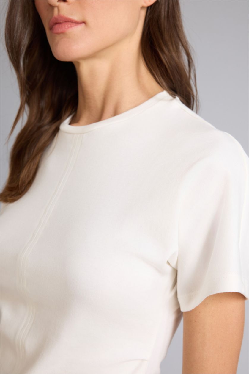 Kadın Ekru Regular Fıt Kısa Kollu Tişört