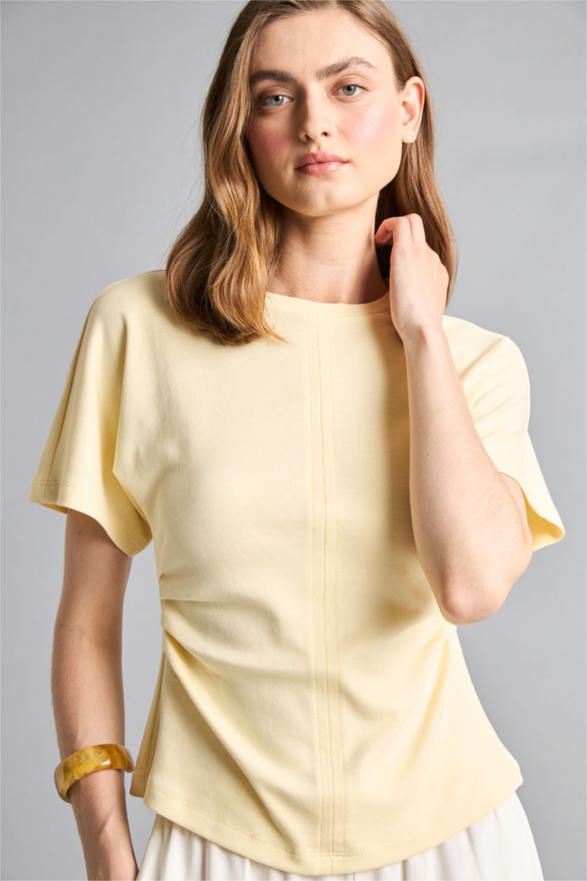 Women Light Yellow Regular Fit Short Sleeve T-Shirt
