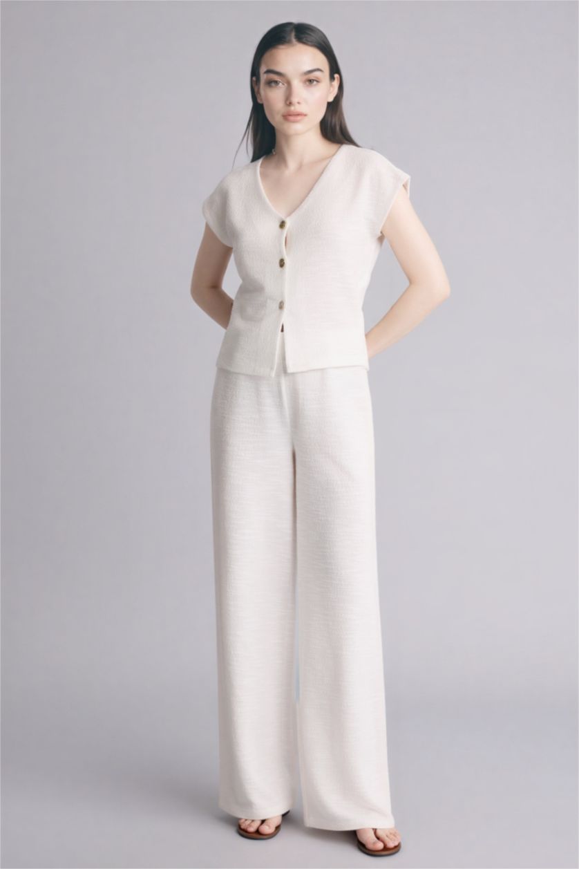 Woman Ecru Wide Leg Trousers