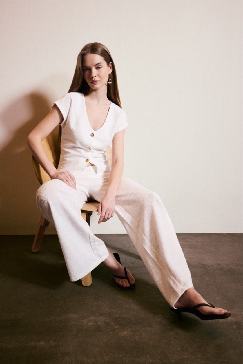 Woman Ecru Wide Leg Trousers