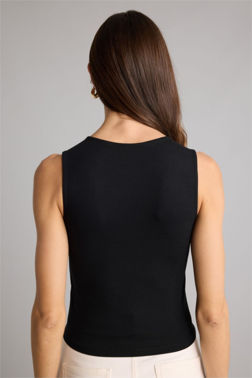 Женщины Черный Базовая однотонная майка Regular Fit с круглым вырезом