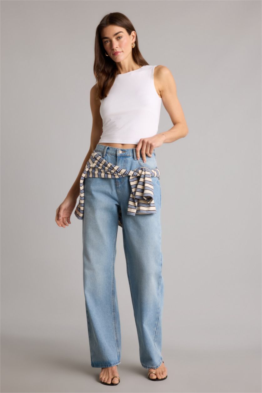 Женщины Белый Базовая однотонная майка Regular Fit с круглым вырезом