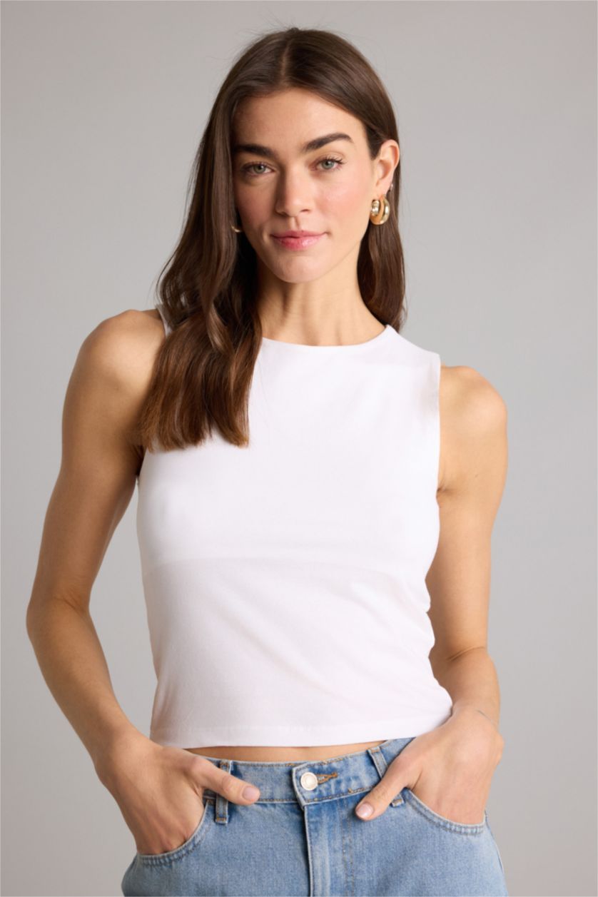 Женщины Белый Базовая однотонная майка Regular Fit с круглым вырезом