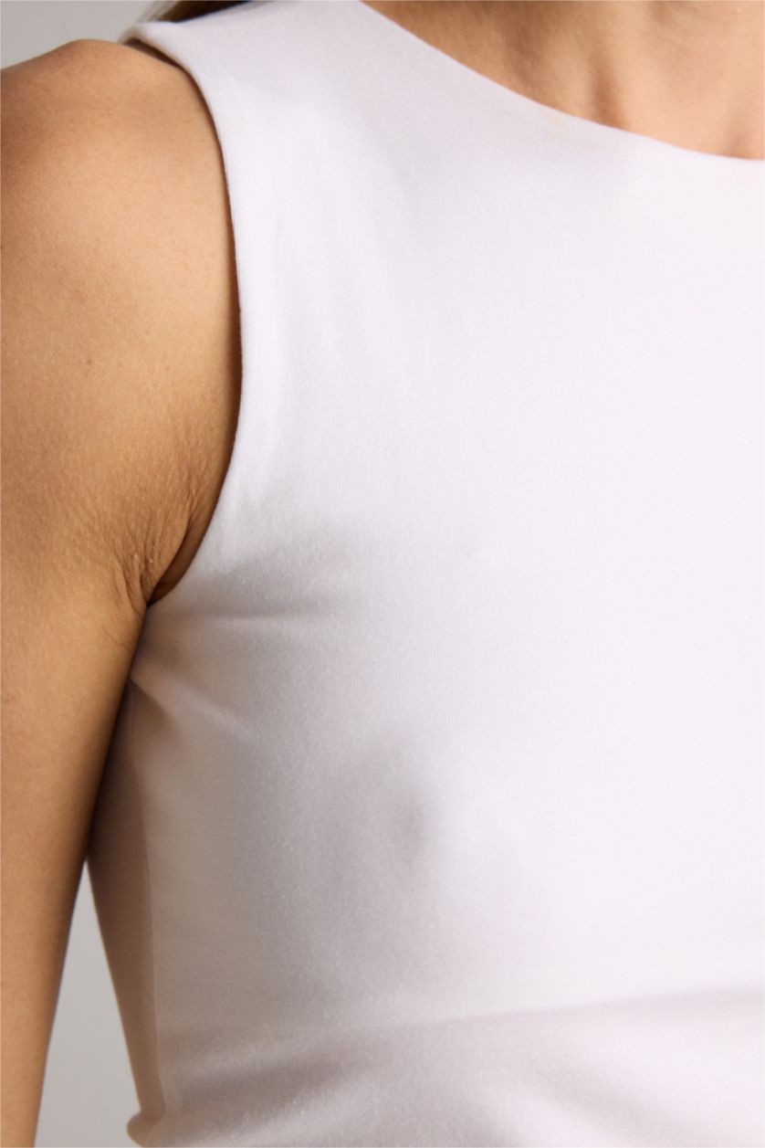 Женщины Белый Базовая однотонная майка Regular Fit с круглым вырезом