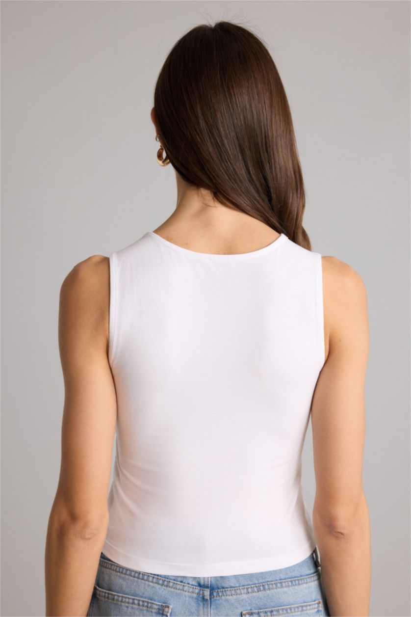 Женщины Белый Базовая однотонная майка Regular Fit с круглым вырезом