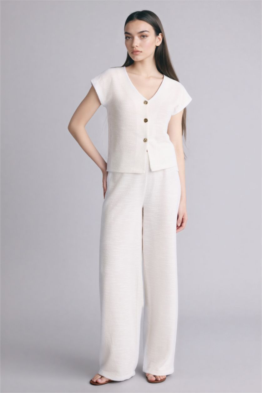 Woman Ecru Regular Fit V-Neck Tank Top