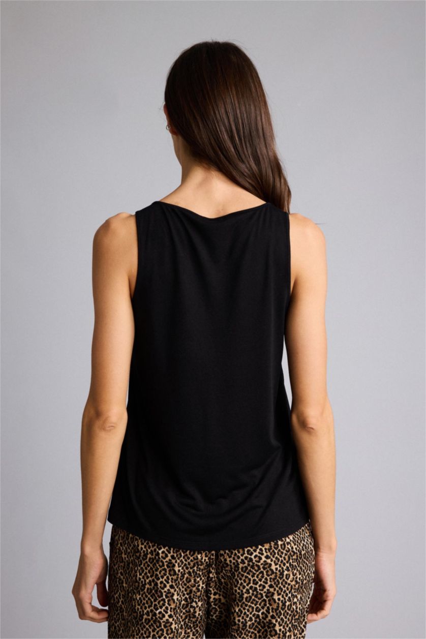 Женщины Черный Базовая однотонная майка Regular Fit с круглым вырезом