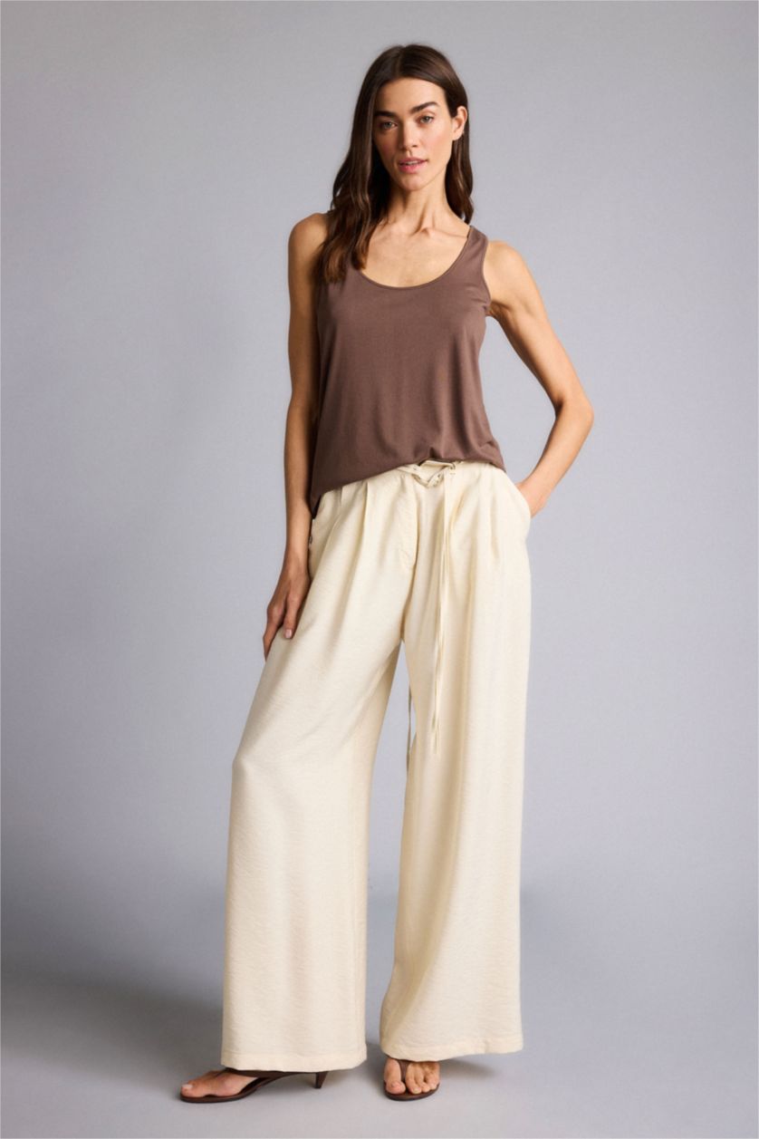 Женщины Коричневый Базовая однотонная майка Regular Fit с круглым вырезом