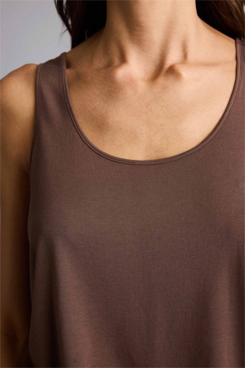 Женщины Коричневый Базовая однотонная майка Regular Fit с круглым вырезом