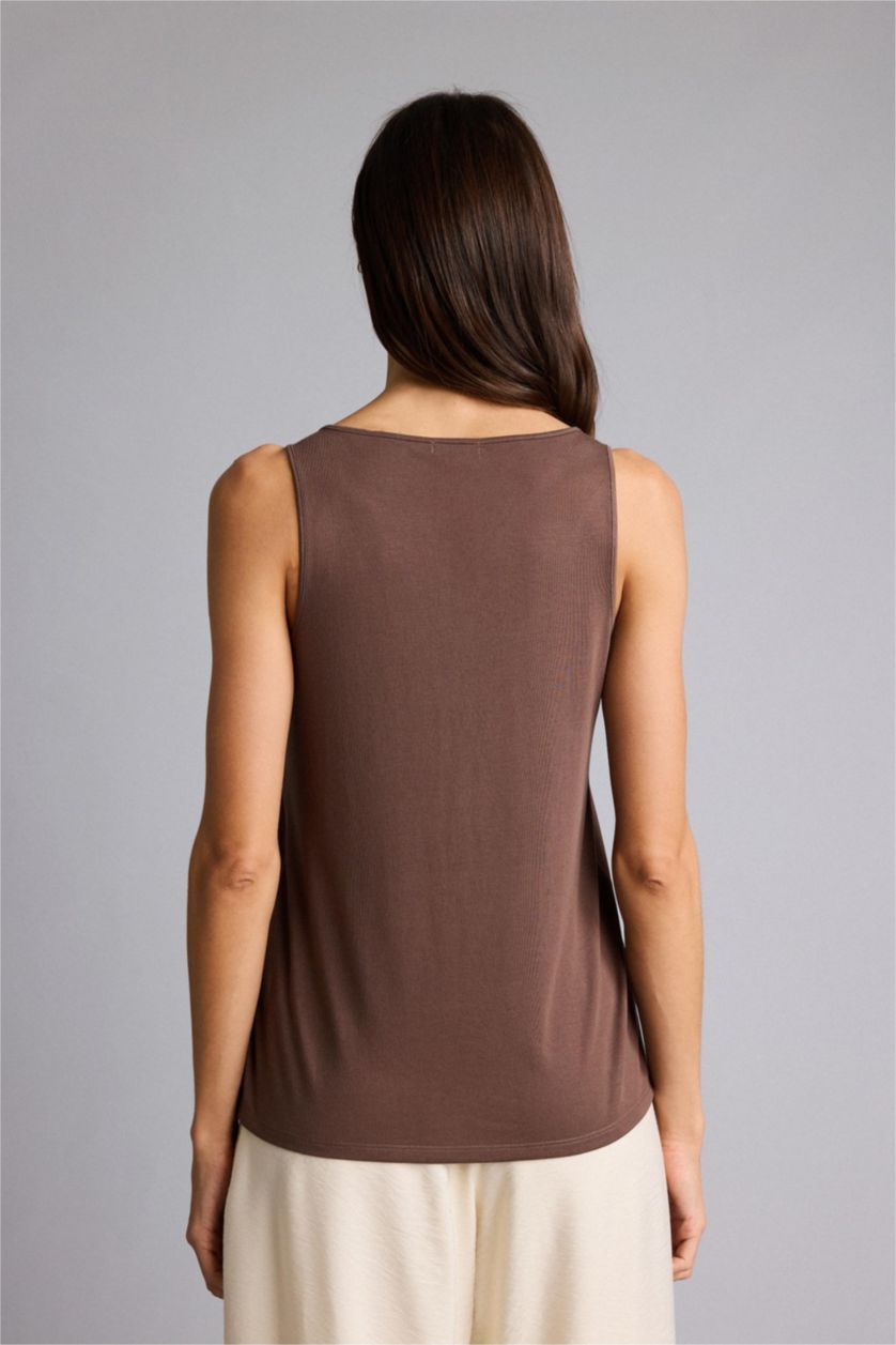 Женщины Коричневый Базовая однотонная майка Regular Fit с круглым вырезом