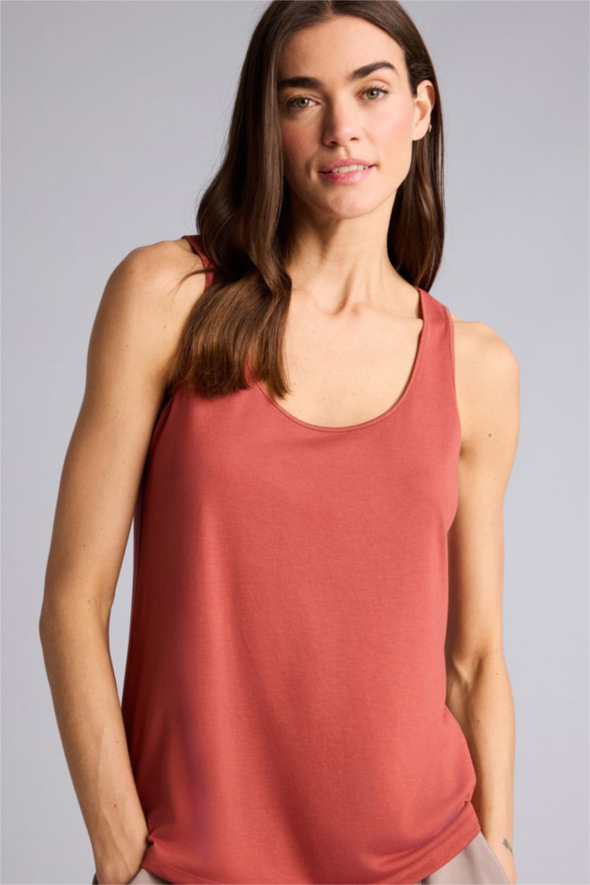 Женщины Светло-бордовый Базовая однотонная майка Regular Fit с круглым вырезом