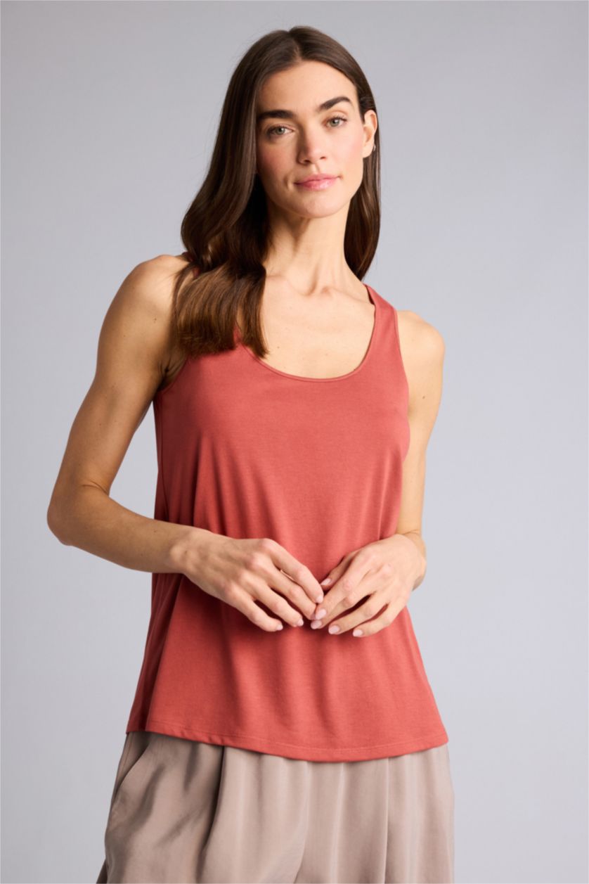 Женщины Светло-бордовый Базовая однотонная майка Regular Fit с круглым вырезом