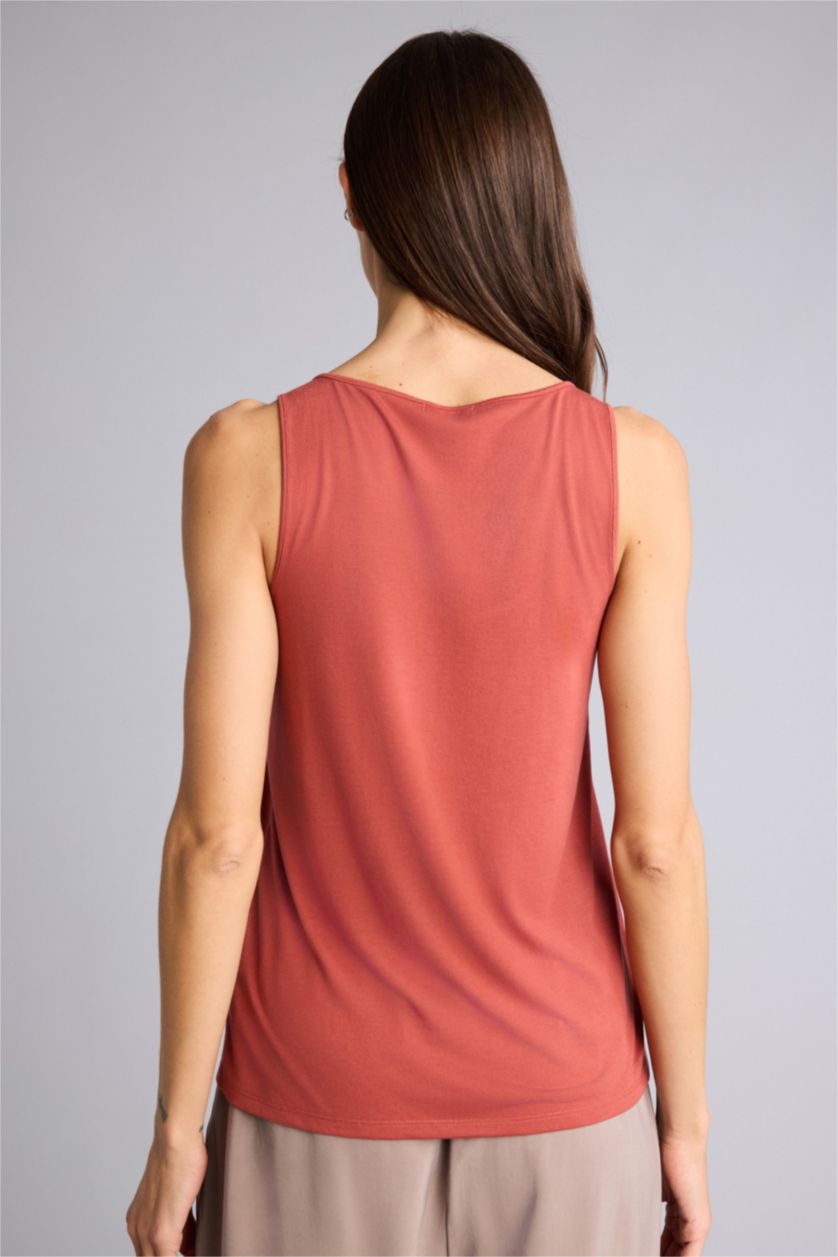 Женщины Светло-бордовый Базовая однотонная майка Regular Fit с круглым вырезом