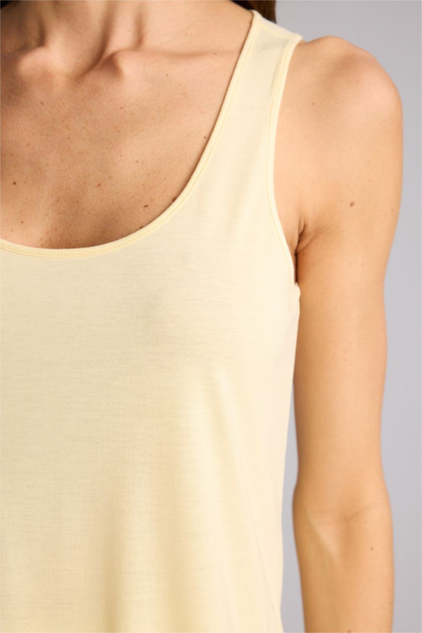 Женщины Светло-желтый Базовая однотонная майка Regular Fit с круглым вырезом