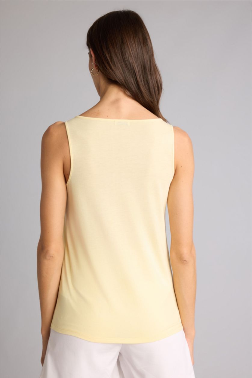 Женщины Светло-желтый Базовая однотонная майка Regular Fit с круглым вырезом