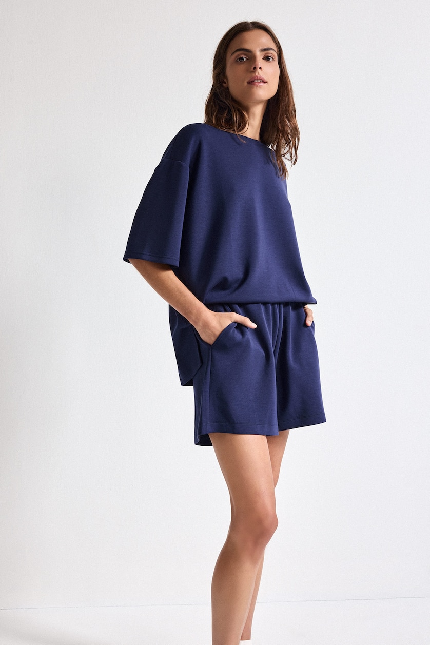 WOMAN NAVY Relax Fit Elastic Waist Shorts