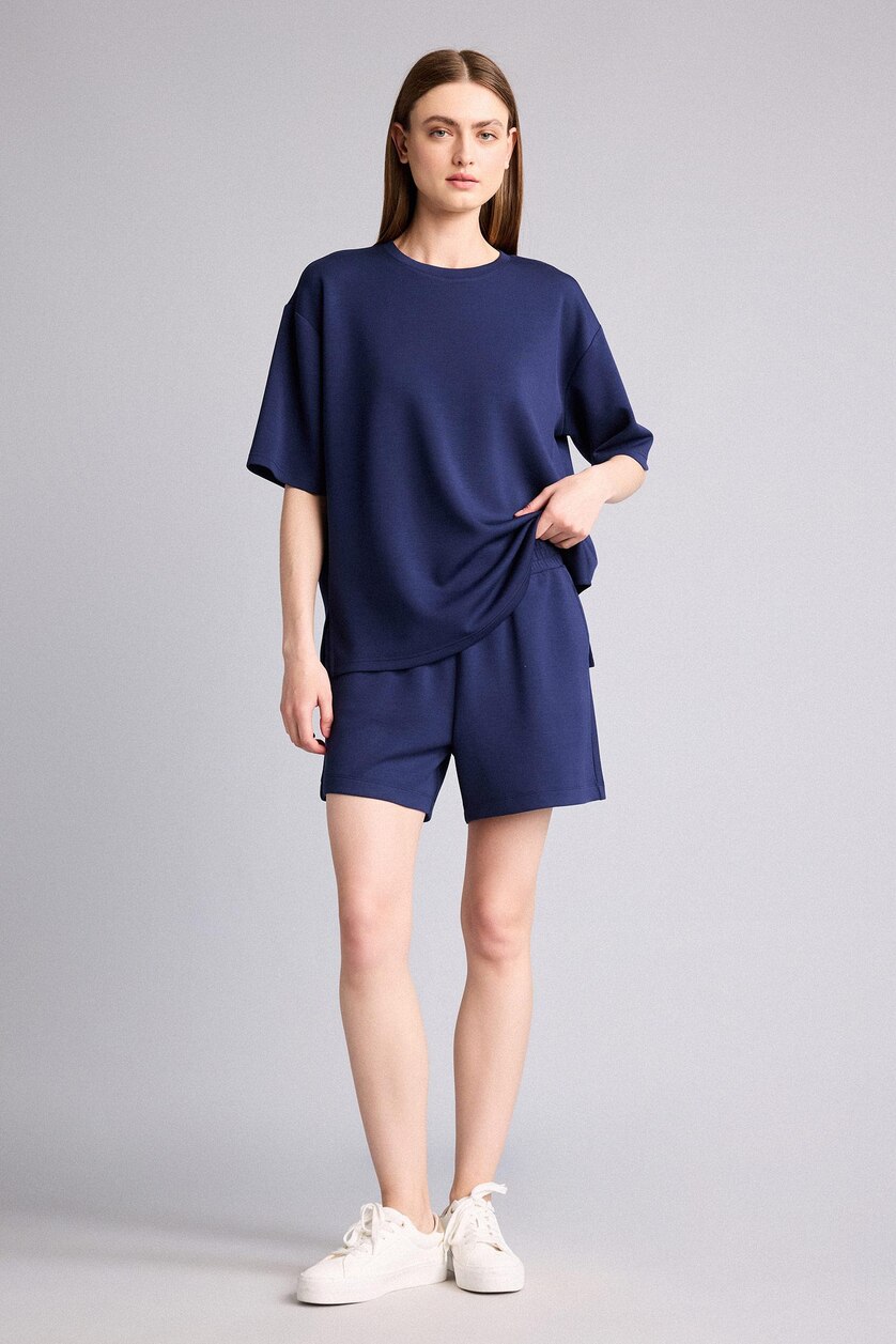 WOMAN NAVY Relax Fit Elastic Waist Shorts