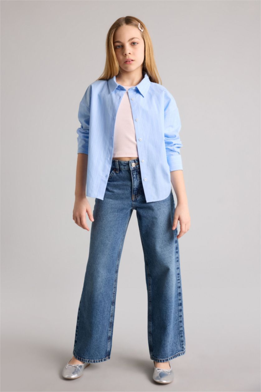 Kız Çocuk - Genç Kız Açık Mavi Poplin Gömlek Kız Çocuk