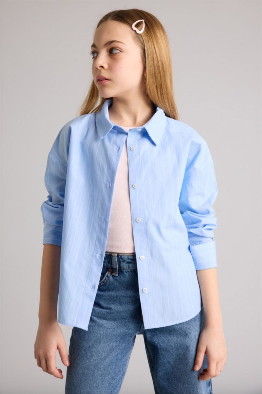 Kız Çocuk - Genç Kız Açık Mavi Poplin Gömlek Kız Çocuk