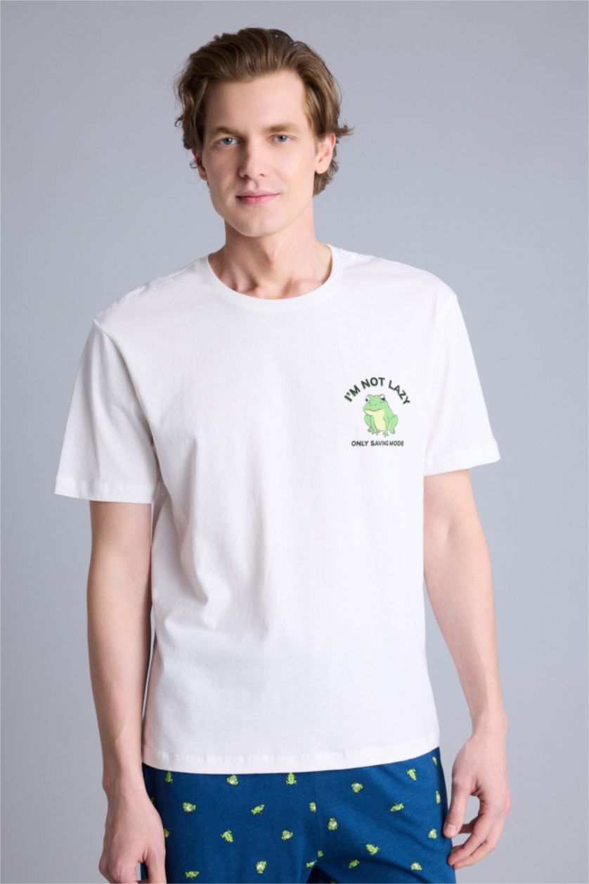 Erkek İndigo Regular Fıt Hayvan Baskılı Kısa Kollu 2'li Takım