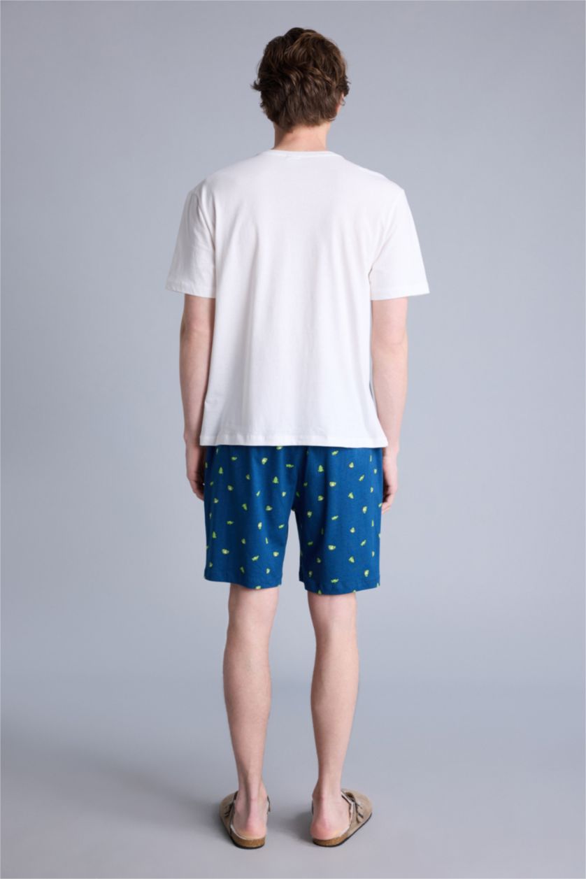 Erkek İndigo Regular Fıt Hayvan Baskılı Kısa Kollu 2'li Takım