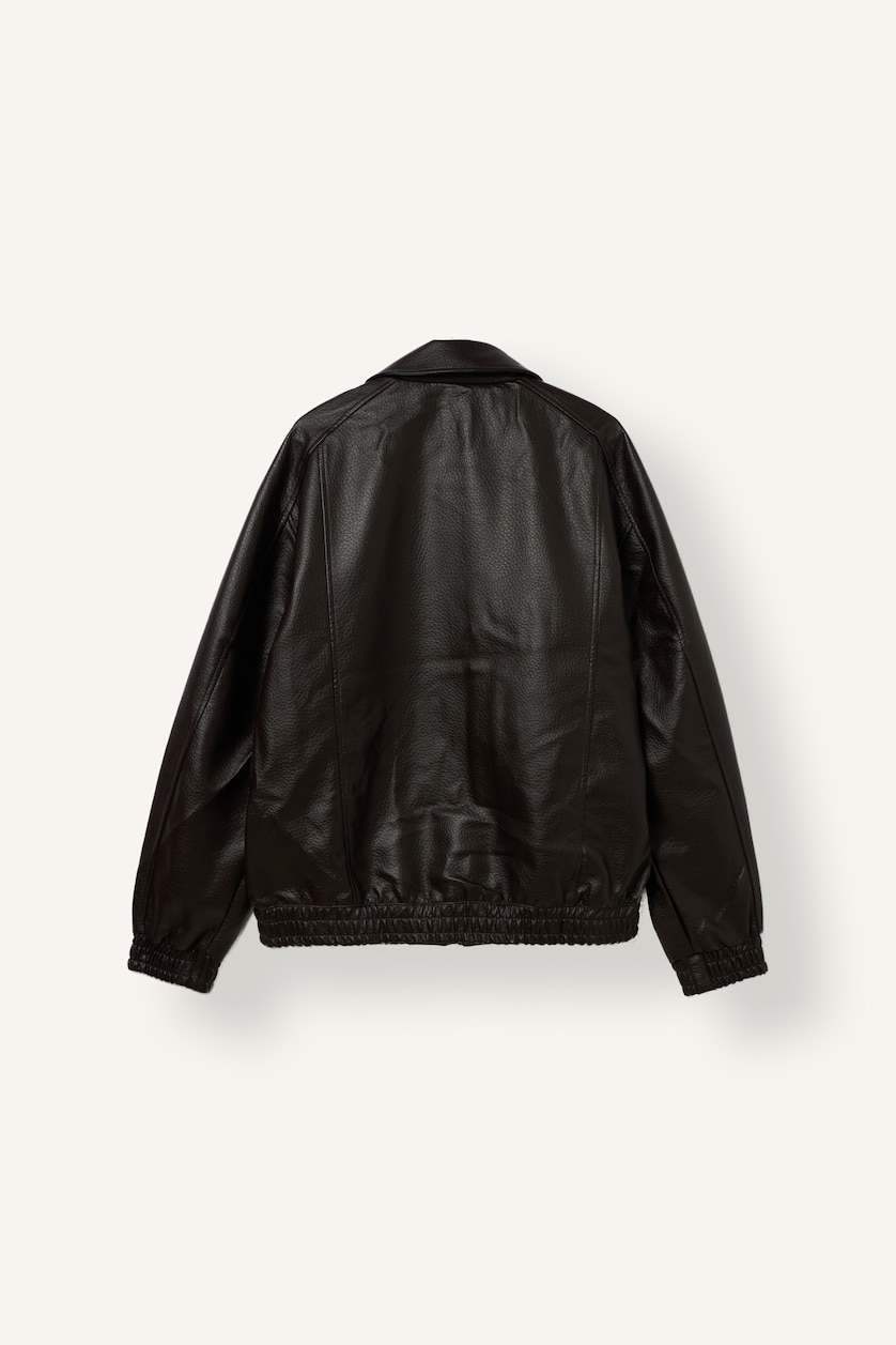 MAN Brown Oversize Faux Leather Polo Collar Zip-Up Jacket