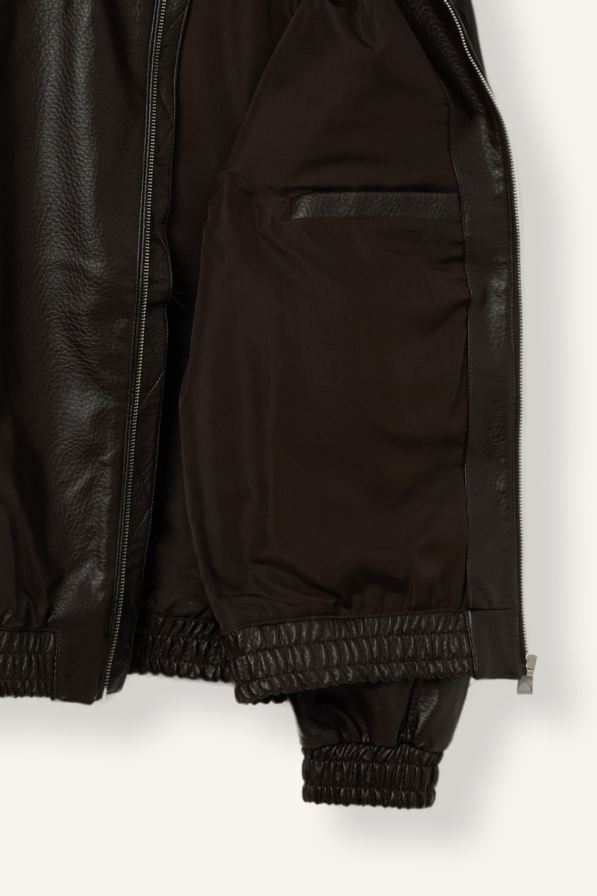 MAN Brown Oversize Faux Leather Polo Collar Zip-Up Jacket