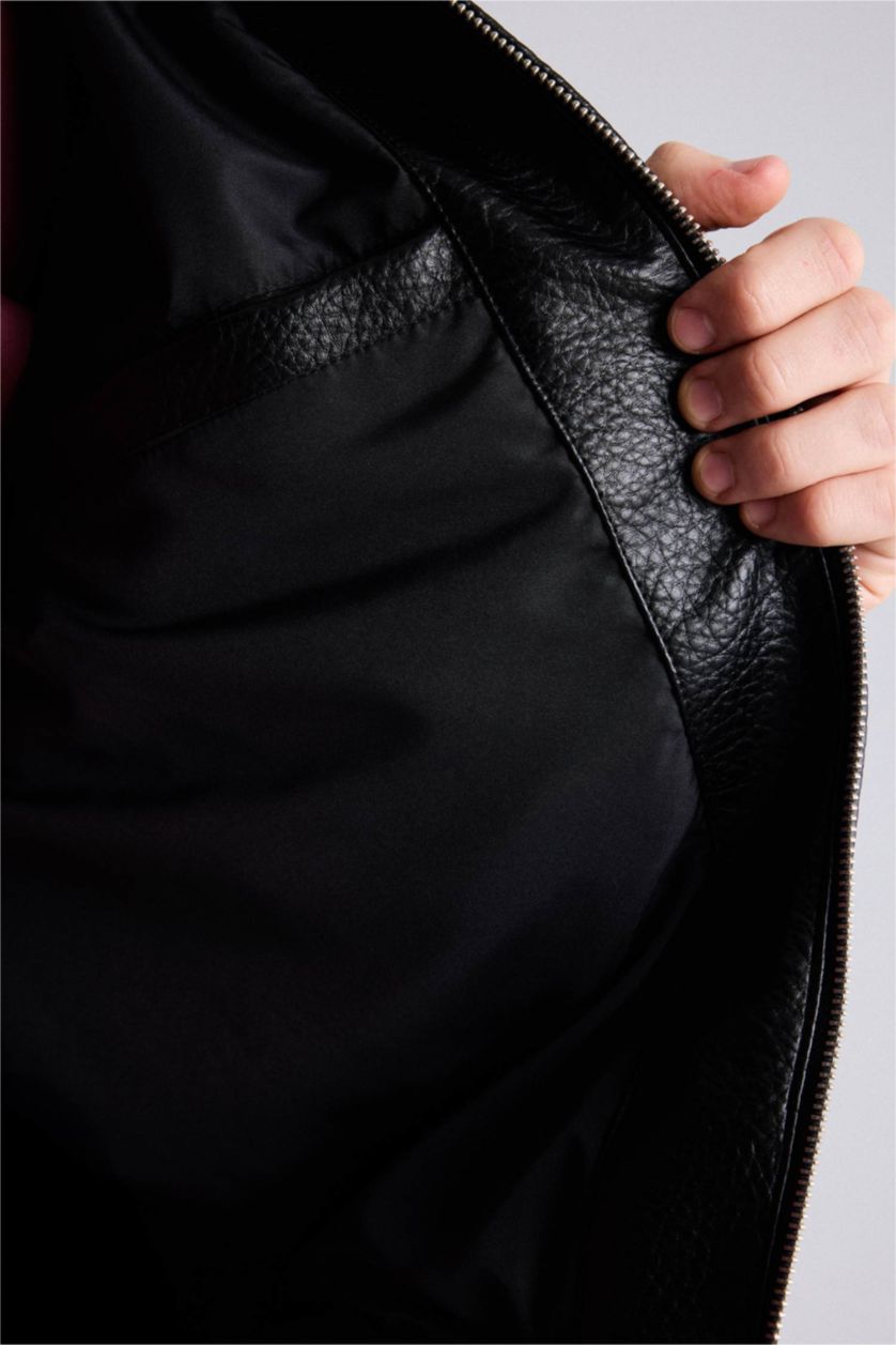 Man Black Oversize Fit Faux Leather Jacket