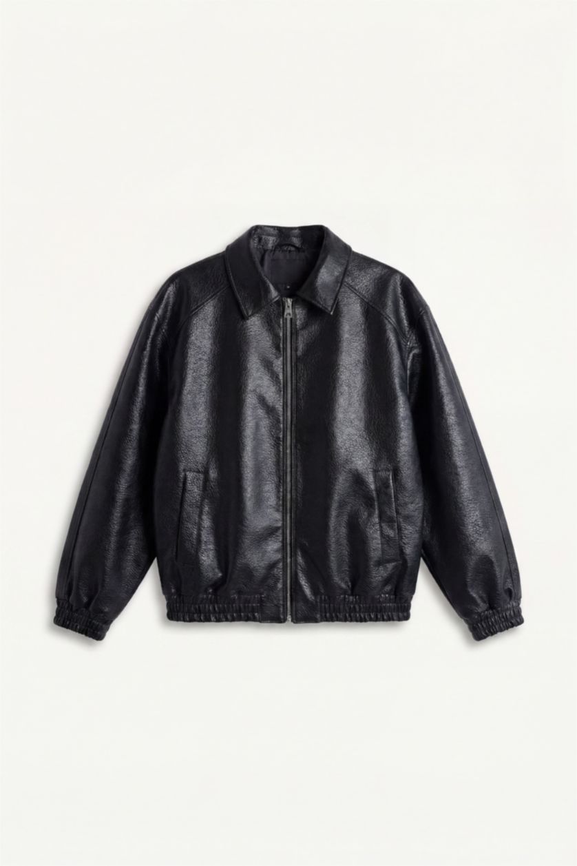 Men Black Faux Leather Jacket