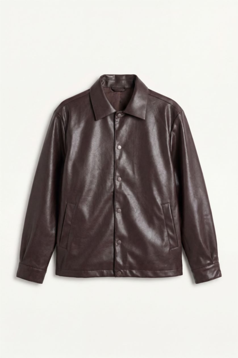 Men Dark Brown Faux Leather Jacket