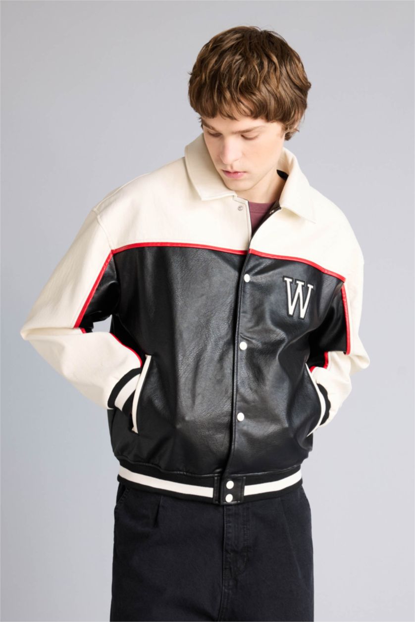 Man Black Oversize Fit Faux Leather Jacket