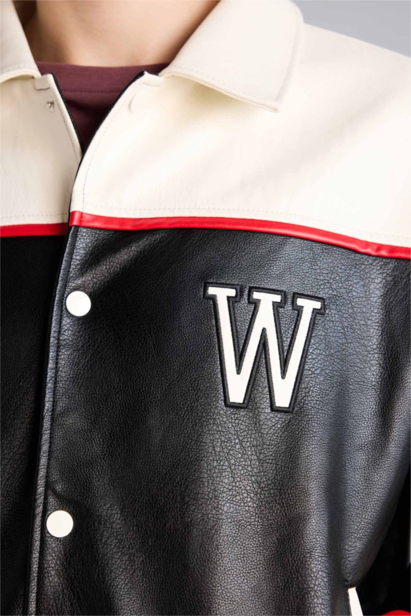 Man Black Oversize Fit Faux Leather Jacket