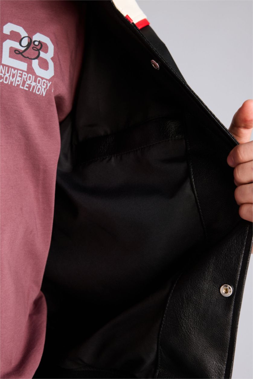 Man Black Oversize Fit Faux Leather Jacket